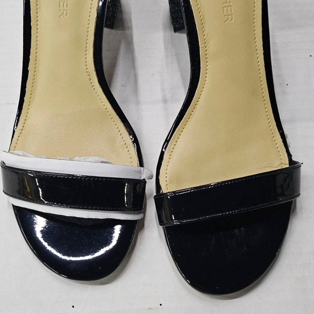 Marc Fisher Safia Black Patent Glitter Block‎ Heel Sandals 5.5M QMSAFIA NEW